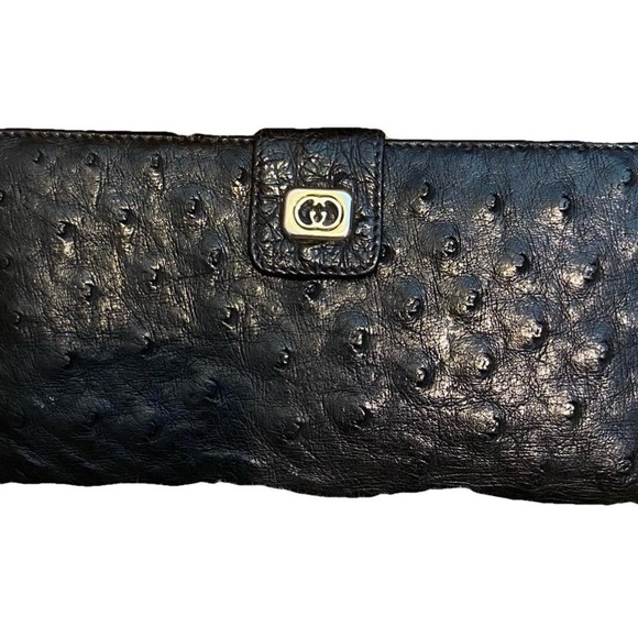 Gucci Handbags - SOLD! Vintage Gucci Black Genuine Ostrich Leather Wallet with Gold-Tone Logo